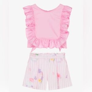 Lapin House Pink Ruffle Top and Floral Shorts Set